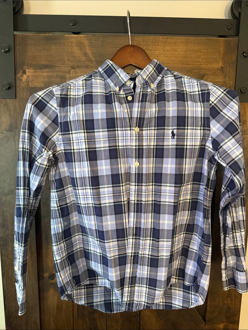 Ralph Lauren Navy and Light Blue Plaid Button-Down Shirt